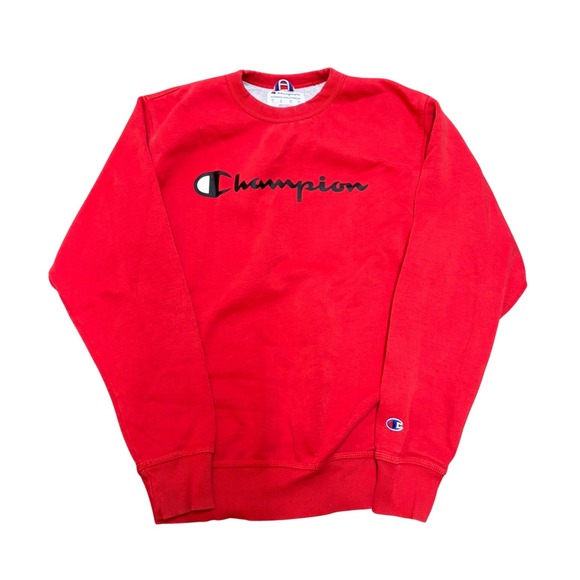 Champion Other - Champion Mens Red Script Logo Crewneck Sweatshirt Size Small Authentic Athletic